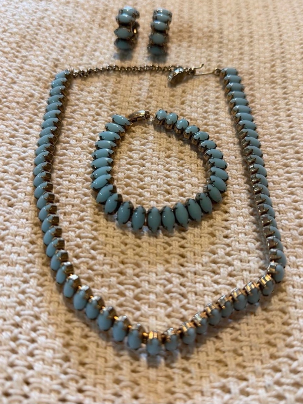 Vintage Blue Stone Necklace, Bracelet & Clip-On Earrings Set